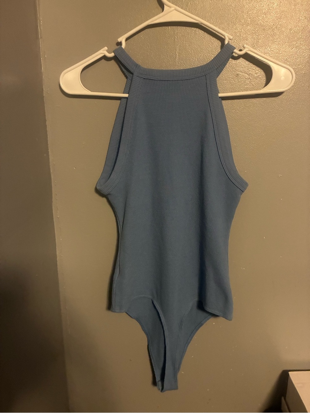 American Eagle Outfitters Ribbed Halter One-Piece Bodysuit - Dusty Blue